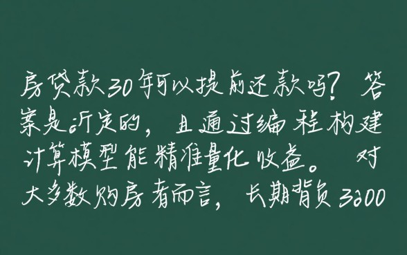 买房贷款30年可以提前还款吗,提前还款划算吗 买房贷款30年可以提前还款吗