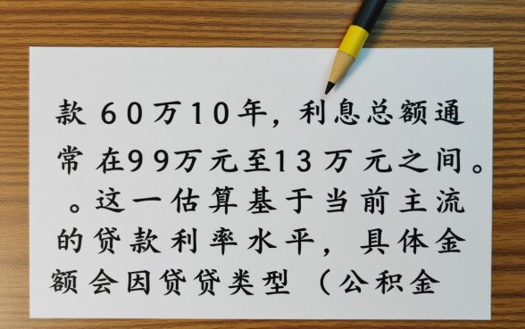 贷款60万10年利息多少