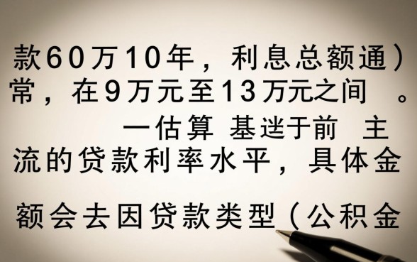 贷款60万10年利息多少